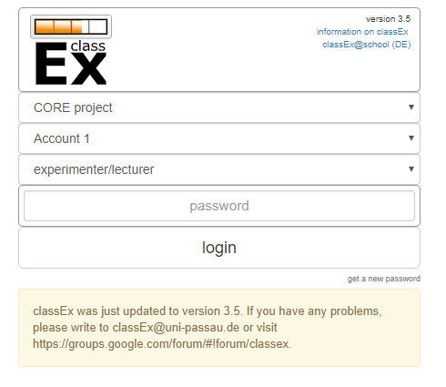 classEx login form